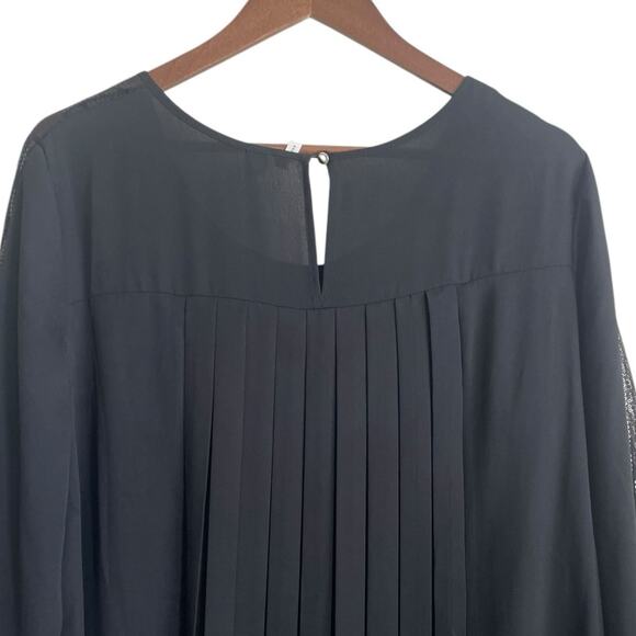 Cato Women Top 14/16 Black Sequin Trim Pleated Back Whimsigoth Fairy Girly Flowy - Picture 6 of 12